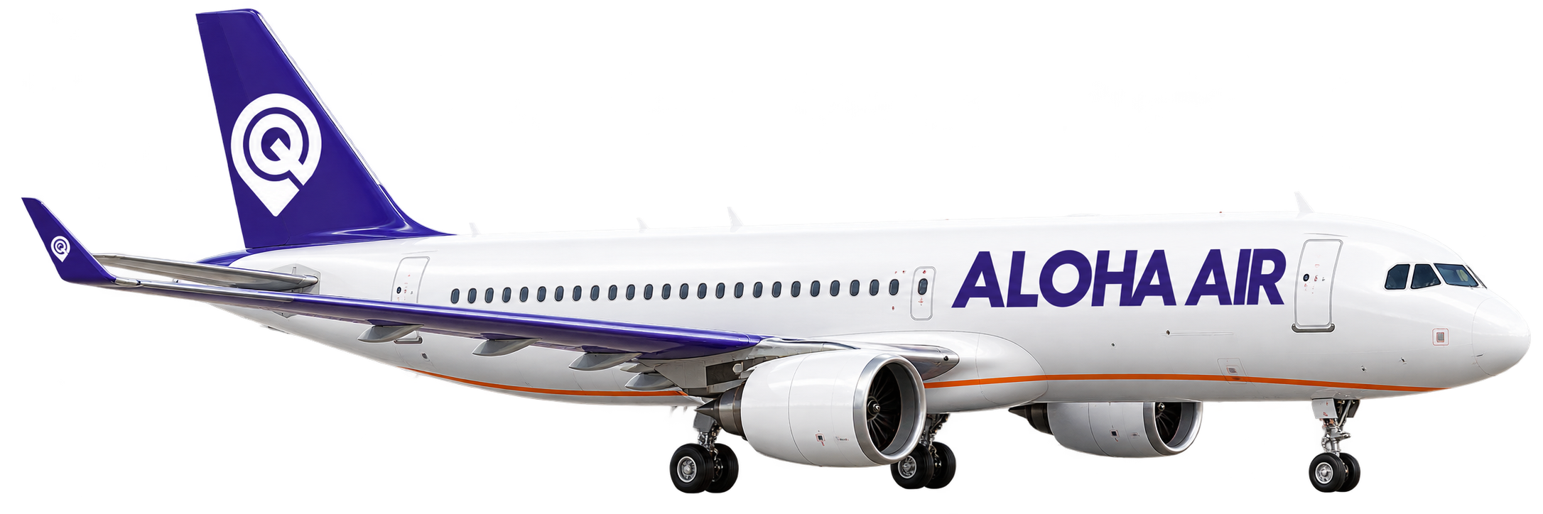 طيارة ALOHA AIR بذيل بنفسجي وشعار بيوند الأبيض